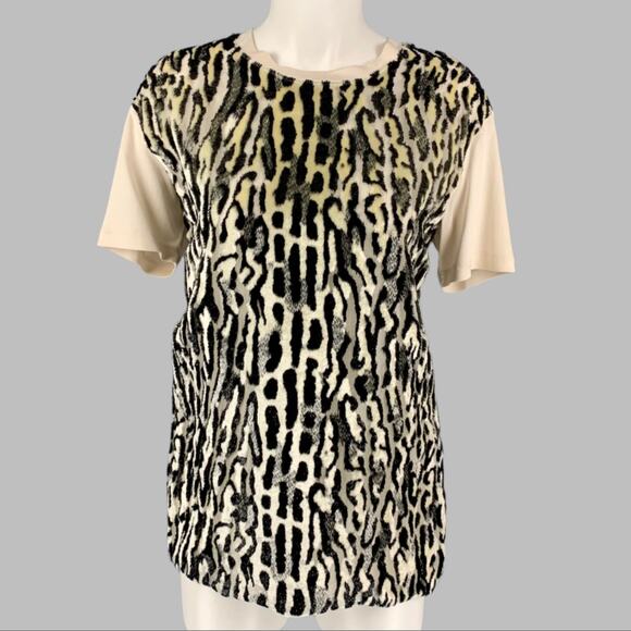GIAMBATTISTA VALLI Size XS White Black Silk Animal Print T-Shirt - Picture 1 of 6